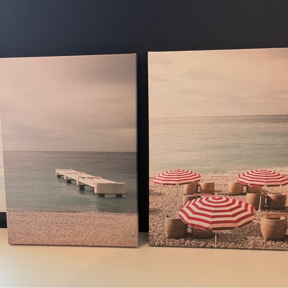 IKEA, Beach Art Canva Set with Red and White Umbrellas